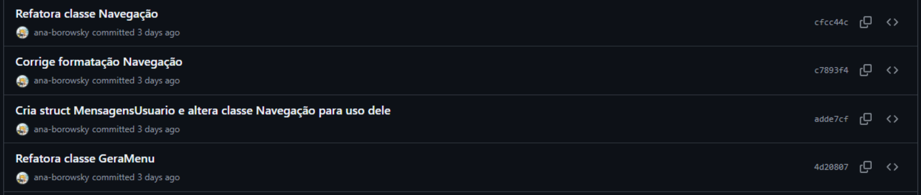 Lista de commits com mensagens bem escritas