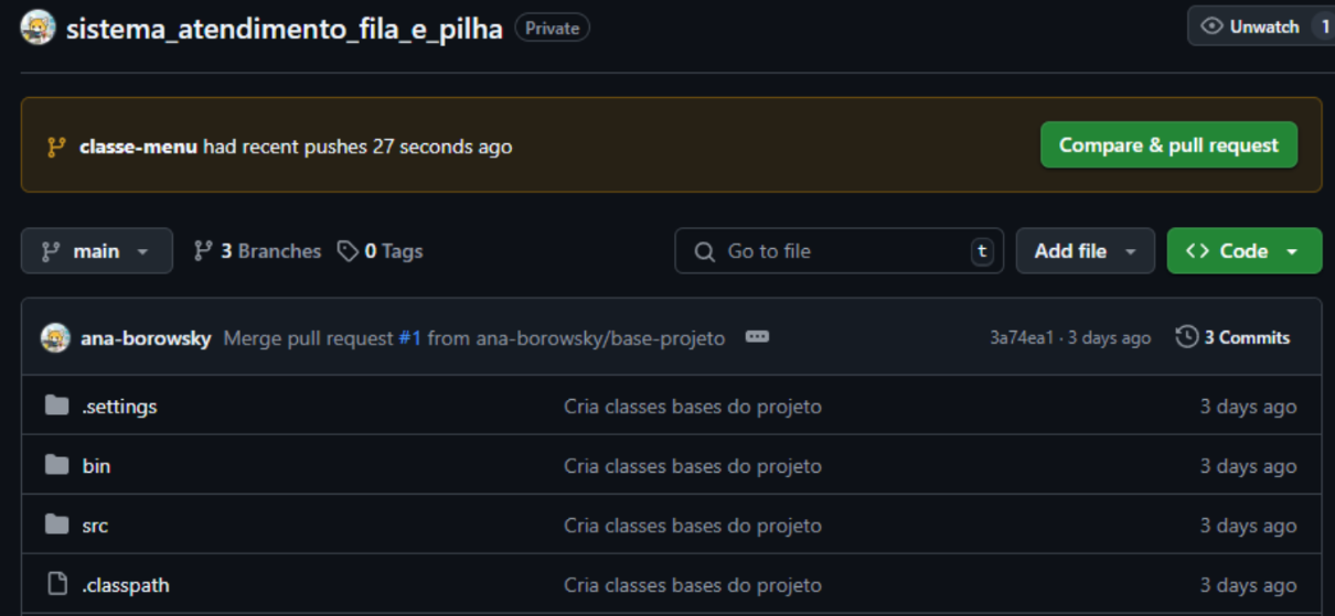 Botão de Pull Request no GitHub